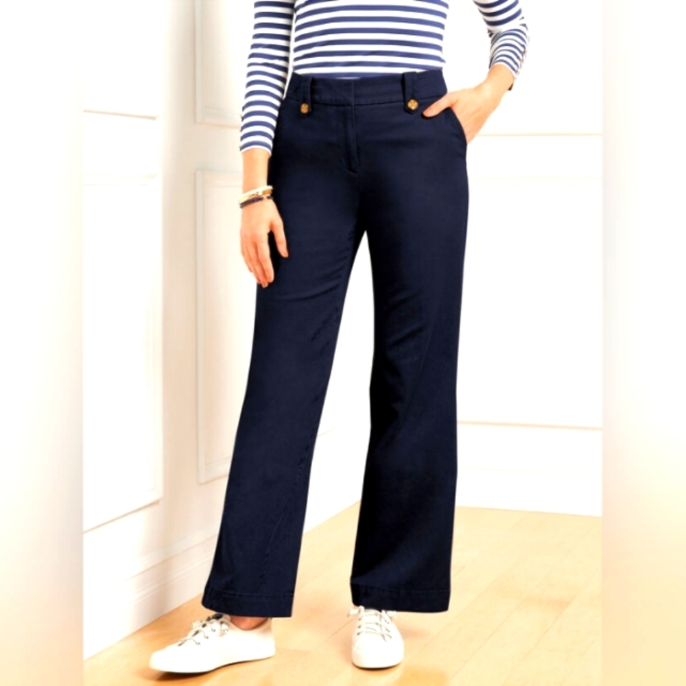 Talbots Wide Leg Twill Pants, Four Pockets, Belt Loops, Gently Weathered Finish